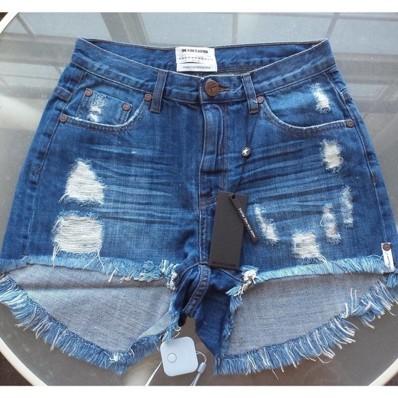 One Teaspoon Blue Cult HW Bonitas Cut Off Denim Raw Hem Shorts Size 29 NEW - Picture 6 of 8